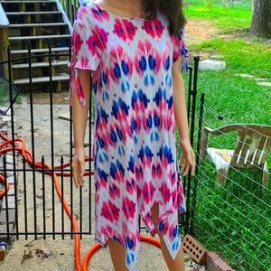 Bobbie Brooks Astronomical Short Sleeve Pink & Blue Dress